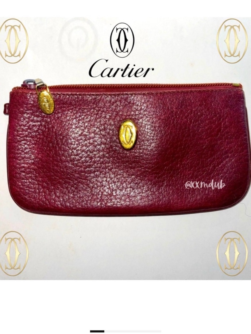 Cartier Les Must De Cartier Bordeaux Leather Zipper Pouch Clutch Pochette - Picture 1 of 5